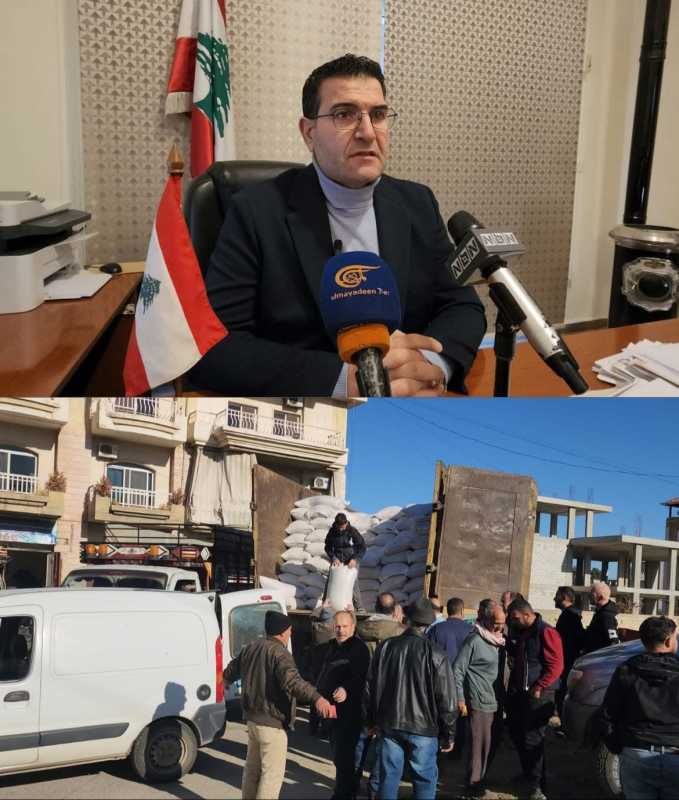 الحاج حسن خلال توزيع القمح الطري على مزارعي منطقة بعلبك مستمرون في مشروع بناء الدولة الذي يبدأ بالقط