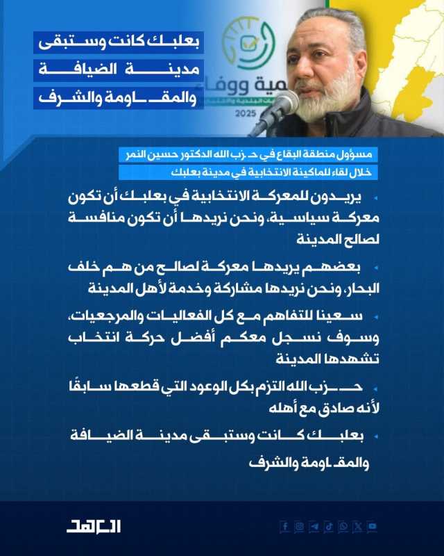 مسـ.ـؤول منطقة البقاع في حـ.ـزب الله الدكتور حسين النمر خلال لقاء للماكينة الانتخابية في مدينة بعلبك