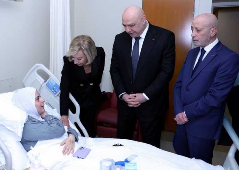 عاد الرئيس جوزاف عون واللبنانية الاولى السيدة نعمت عون، صباح اليوم الجريحة أماني بزي شرارة