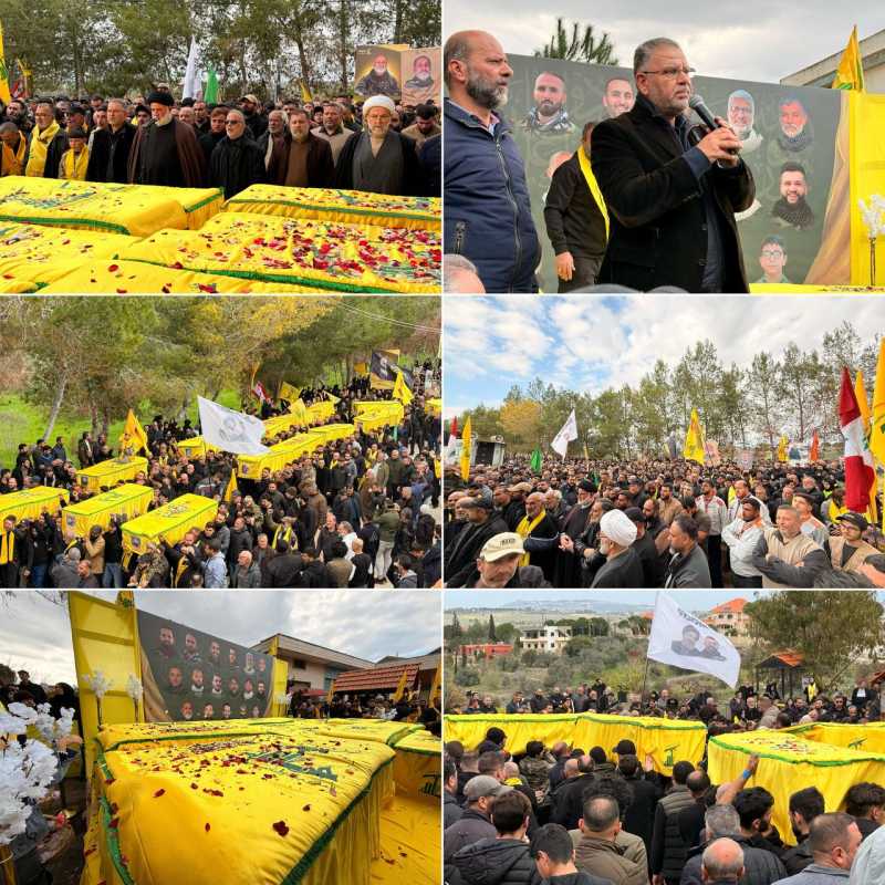 حزب الله وجماهير المقاومة يشيّعون ثلّة من الشهداء في القنطرة، النائب فيّاض نرفض وندين السياسات المشب