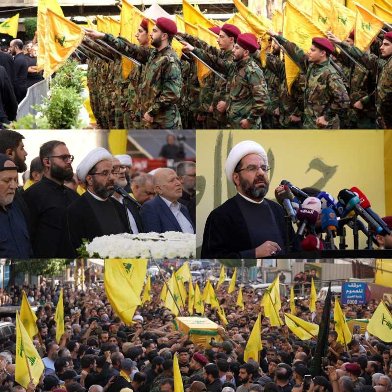 حزب الله شيّع القائد الجهادي الكبير الشهيد السيد هيثم الطبطبائي والشهيدين مصطفى برو وقاسم برجاوي ‏بم