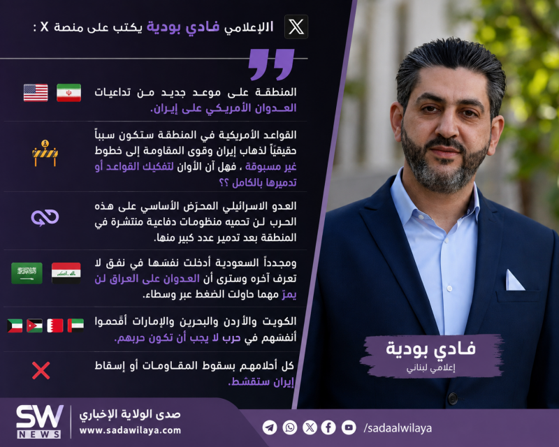 صدى الولاية الإخباري   فادي بودية القواعد الأميركية تدفع المنطقة نحو خطوط غير مسبوقة