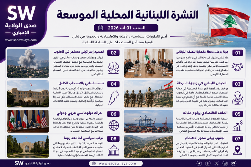 النشرة اللبنانية المحلية الموسعة   صدى الولاية الإخباري  السبت 1 آب 2026