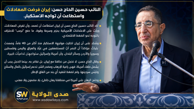 النائب حسين الحاج حسن إيران فرضت المعادلات والرهان على أميركا رهان خاطئ النائب حسين الحاج حسن إيران فرضت المعادلات والرهان على أميركا رهان خاطئ