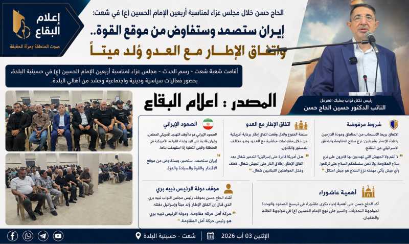 الحاج حسن من شعت إيران ستفاوض من موقع القوة واتفاق الإطار مع العدو وُلد ميتاً