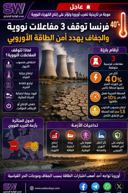 أوروبا تواجه ضغوطاً متزايدة على قطاع الطاقة.. وفرنسا توقف 3 مفاعلات نووية بسبب الجفاف.