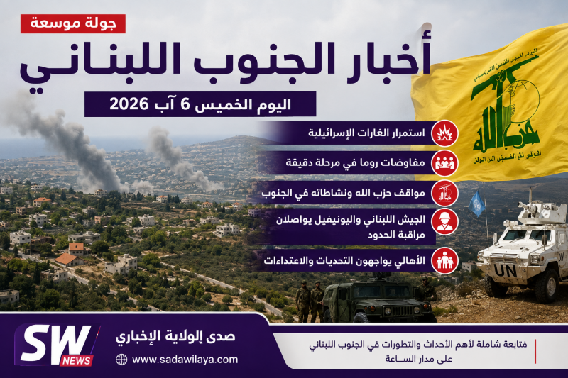 أخبار الجنوب اللبناني اليوم الخميس 6 آب 2026   جولة موسعة تشمل التطورات الميدانية ومواقف حزب الله