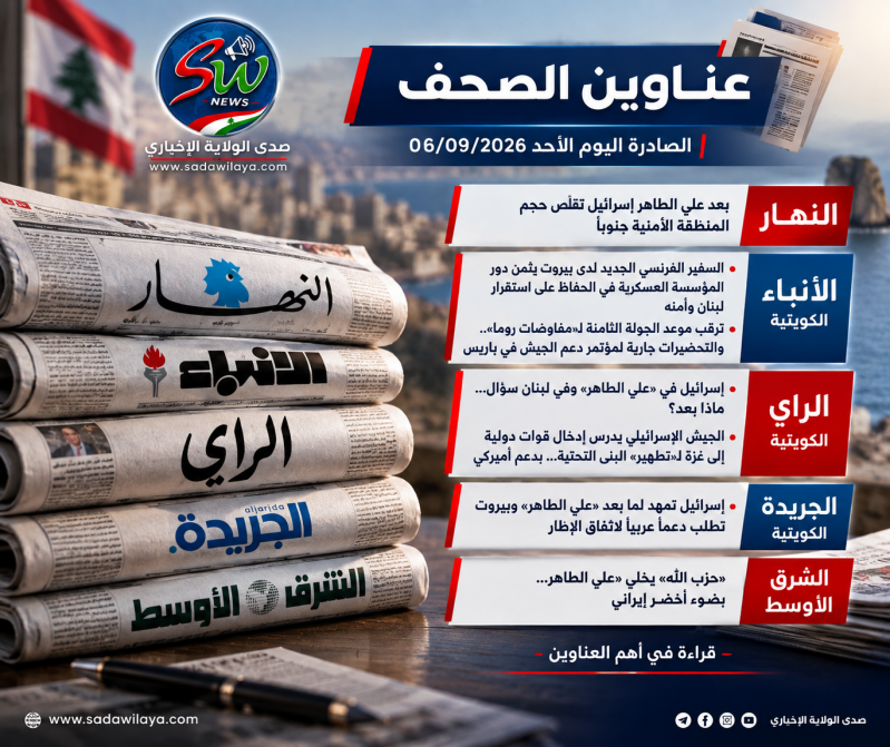 عناوين الصحف الصادرة اليوم الأحد 6 أيلول 2026 علي الطاهر ومفاوضات روما في الواجهة