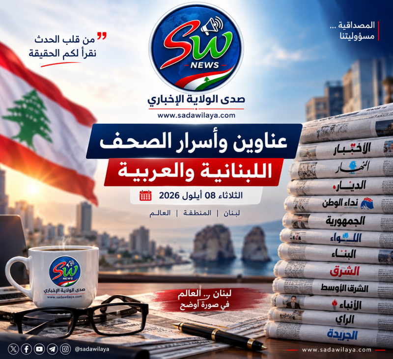 عناوين وأسرار الصحف اللبنانية والعربية الصادرة اليوم الثلاثاء 8 أيلول 2026
