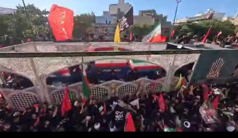 نظراً للحشود الكبيرة سيتم نقل جثمان قائد الأمة الشهيد إلى العتبة الرضوية المقدسة بواسطة طائرة هليكوب