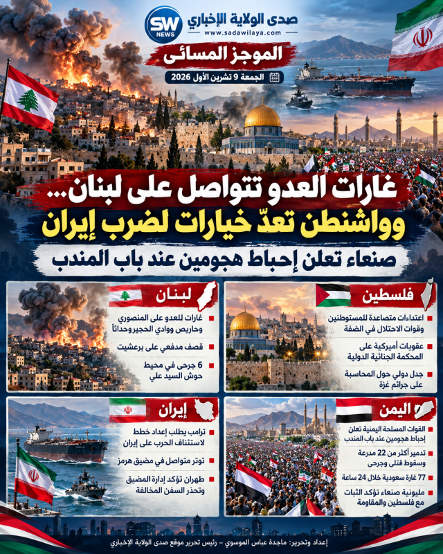غارات العدو تتواصل على لبنان… واشنطن تعدّ خيارات لضرب إيران وصنعاء تعلن إحباط هجومين عند باب المندب
