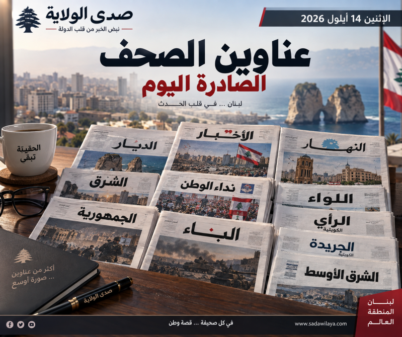 عناوين الصحف الصادرة اليوم الإثنين 14 أيلول 2026