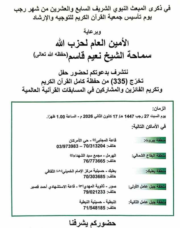يتحدث الأمين العام لحزب الله حجة الإسلام والمسلمين سماحة الشيخ نعيم قاسم بمناسبة ذكرى المبعث النبوي 