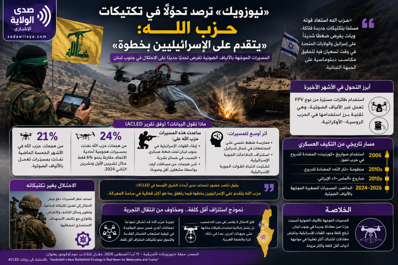 نيوزويك» حزب الله يغيّر قواعد المواجهة بالمسيّرات ويتقدم على الإسرائيليين بخطوة المسيّرات الموجّهة ب