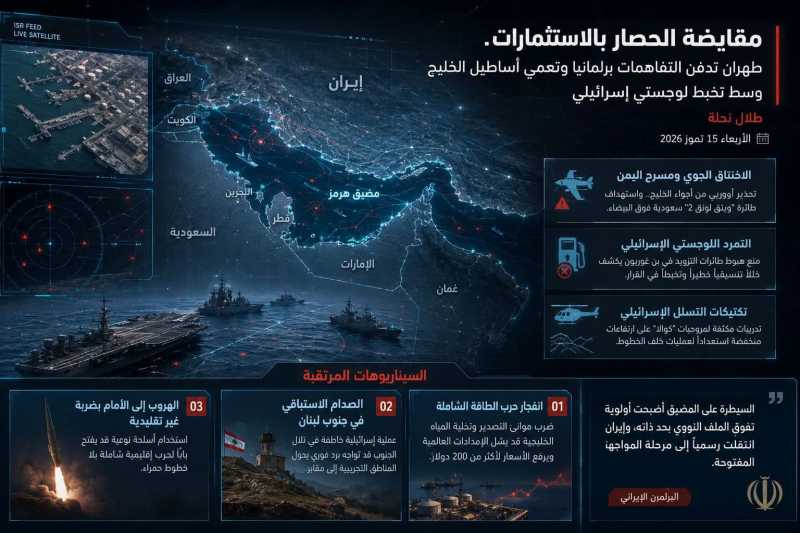 مقايضة الحصار بالاستثمارات.. طهران تدفن التفاهمات برلمانيا وتعمي أساطيل الخليج وسط تخبط لوجستي إسرائ