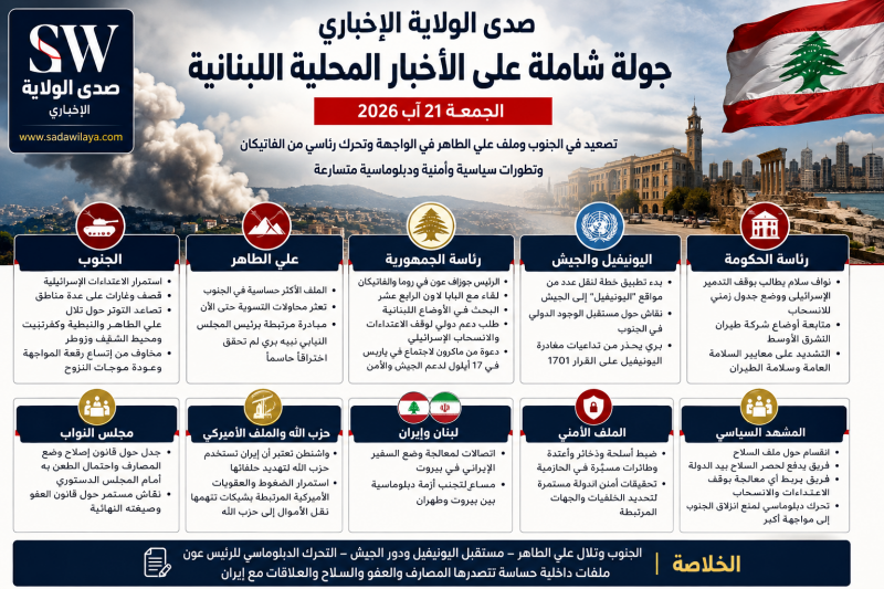 لبنان اليوم تصعيد في الجنوب وملف علي الطاهر في الواجهة وتحرك رئاسي من الفاتيكان