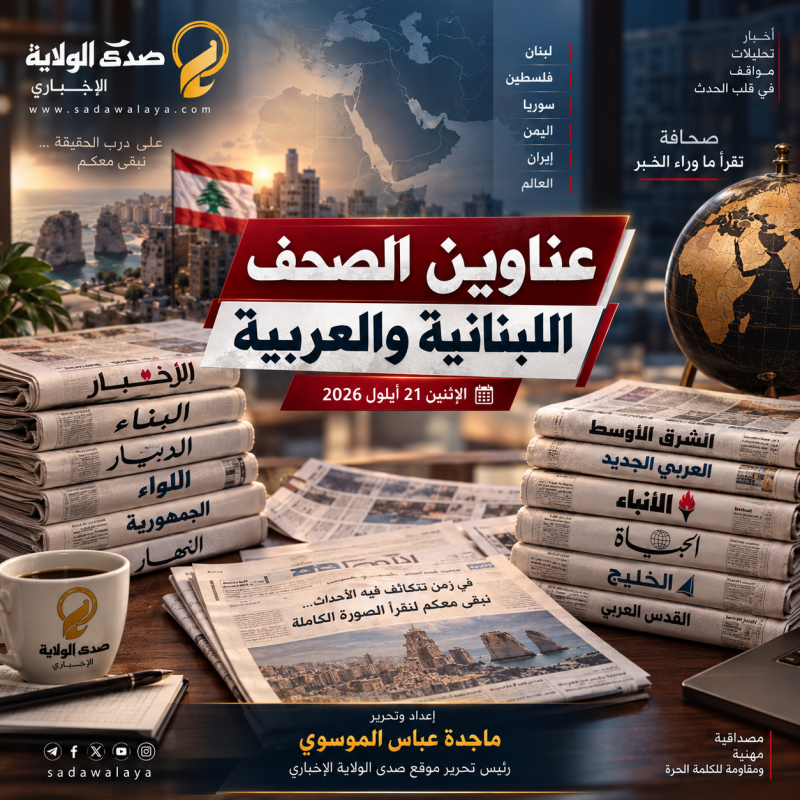 عناوين وأسرار الصحف اللبنانية والعربية الإثنين 21 أيلولسبتمبر 2026