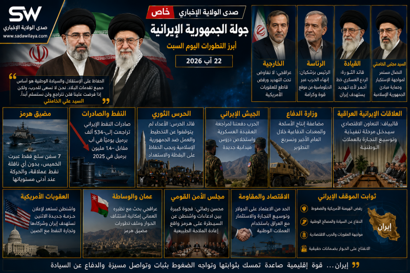 إيران اليوم 22 آب 2026 الحرس يرفع الجاهزية وطهران تواجه العقوبات الأميركية ومعركة هرمز مستمرة