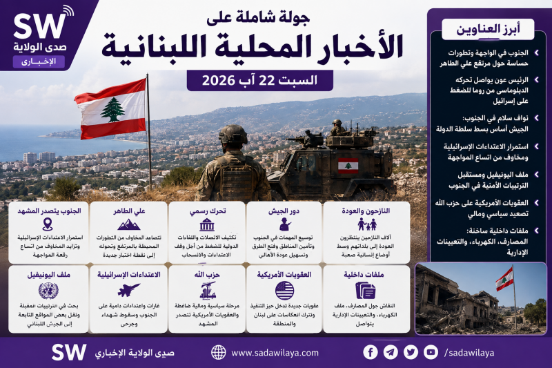 لبنان اليوم الجنوب في الواجهة وتحركات عون وسلام والجيش وسط تصاعد ملف علي الطاهر لبنان اليوم الجنوب في الواجهة وتحركات عون وسلام والجيش وسط تصاعد ملف علي الطاهر