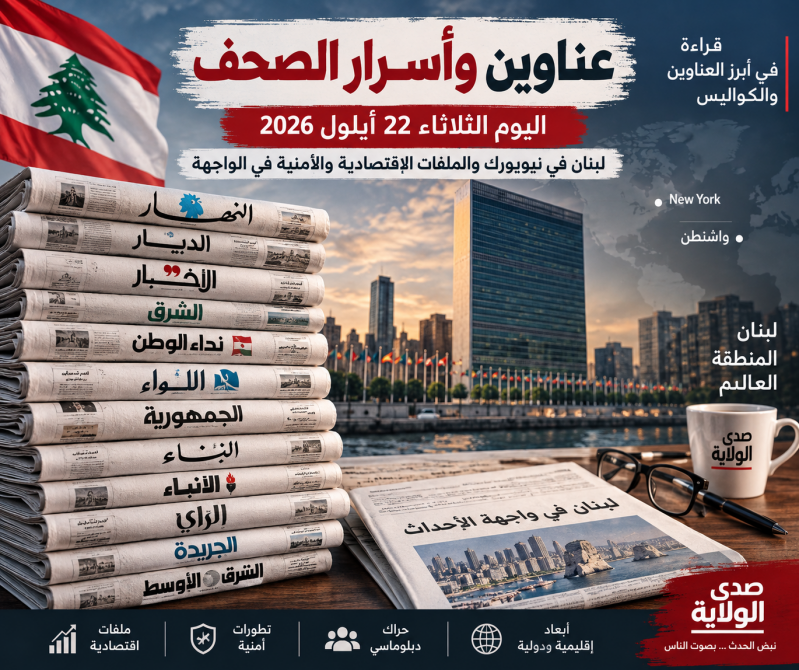 عناوين وأسرار الصحف اليوم الثلاثاء 22 أيلول 2026 لبنان في نيويورك والملفات الاقتصادية والأمنية في ال