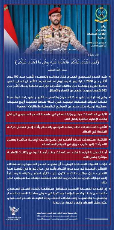بيانٌ صادرٌ عن القواتِ المسلحةِ اليمنيةِ