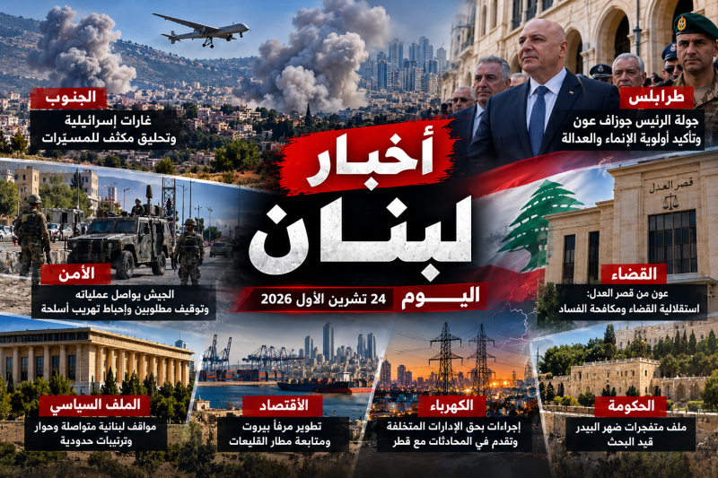 أخبار لبنان اليوم 24 تشرين الأول 2026 غارات إسرائيلية على الجنوب وجولة عون في طرابلس وتطورات سياسية 