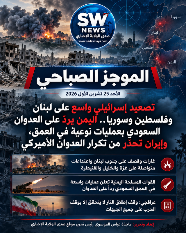 تصعيد إسرائيلي واسع على لبنان وفلسطين وسوريا.اليمن يردّ على العدوان السعودي بعمليات نوعية،وإيران تحذ