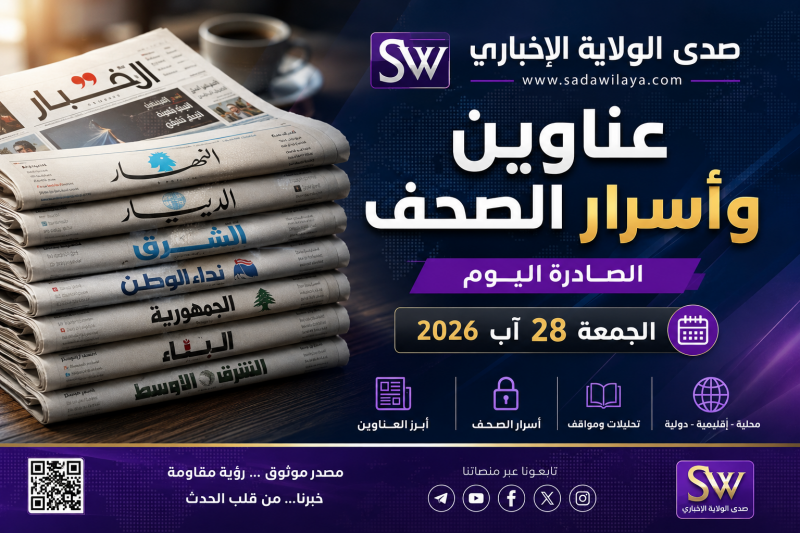 صدى الولاية الإخباري عناوين وأسرار الصحف الصادرة اليوم الجمعة 28082026 صدى الولاية الإخباري عناوين وأسرار الصحف الصادرة اليوم الجمعة 28082026