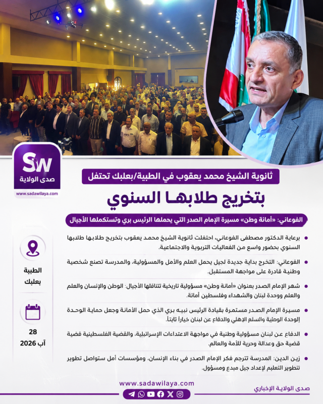 الفوعاني «أمانة وطن» مسيرة الإمام الصدر التي يحملها الرئيس بري وتستكملها الأجيال الفوعاني «أمانة وطن» مسيرة الإمام الصدر التي يحملها الرئيس بري وتستكملها الأجيال