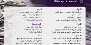 عناوين وأسرار الصحف اللبنانية الصادرة اليوم الجمعة 7 آب 2026   أبرز الملفات السياسية والأمنية