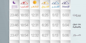 المواقيت ليوم الإثنين ال 21 من أيلول 2026 الموافق ل 9 ربيع الثاني 1448ه‍‍