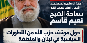بيان حجة الإسلام والمسلمين الأمين العام لحزب الله سماحة الشيخ نعيم قاسم حول موقف حزب الله من التطورات السياسية في لبنان والمنطقة