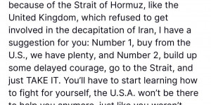 المجرم الارهابي الكذاب ترامب بعد اعتدى على ايران وورط العربان الخلجان وخرب ديارهم بموافقتهم يقترح على الدول  شراء الوقود منه